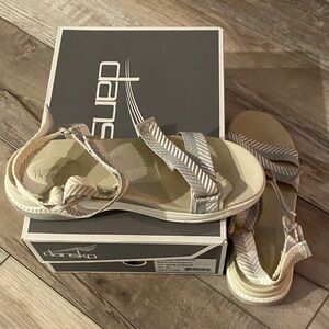 Dansko Cream and Gray Strappy Sandals